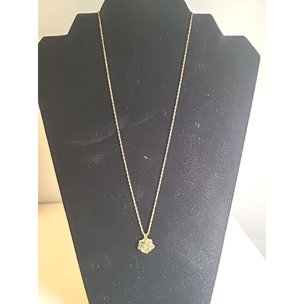 Vintage Gold Tone 10.5"  Necklace Rose Pendant Cubic Zirconia